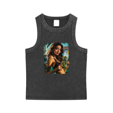 Buds In A Jar Snow Washed Tank Top Cotton Spandex Street Wear