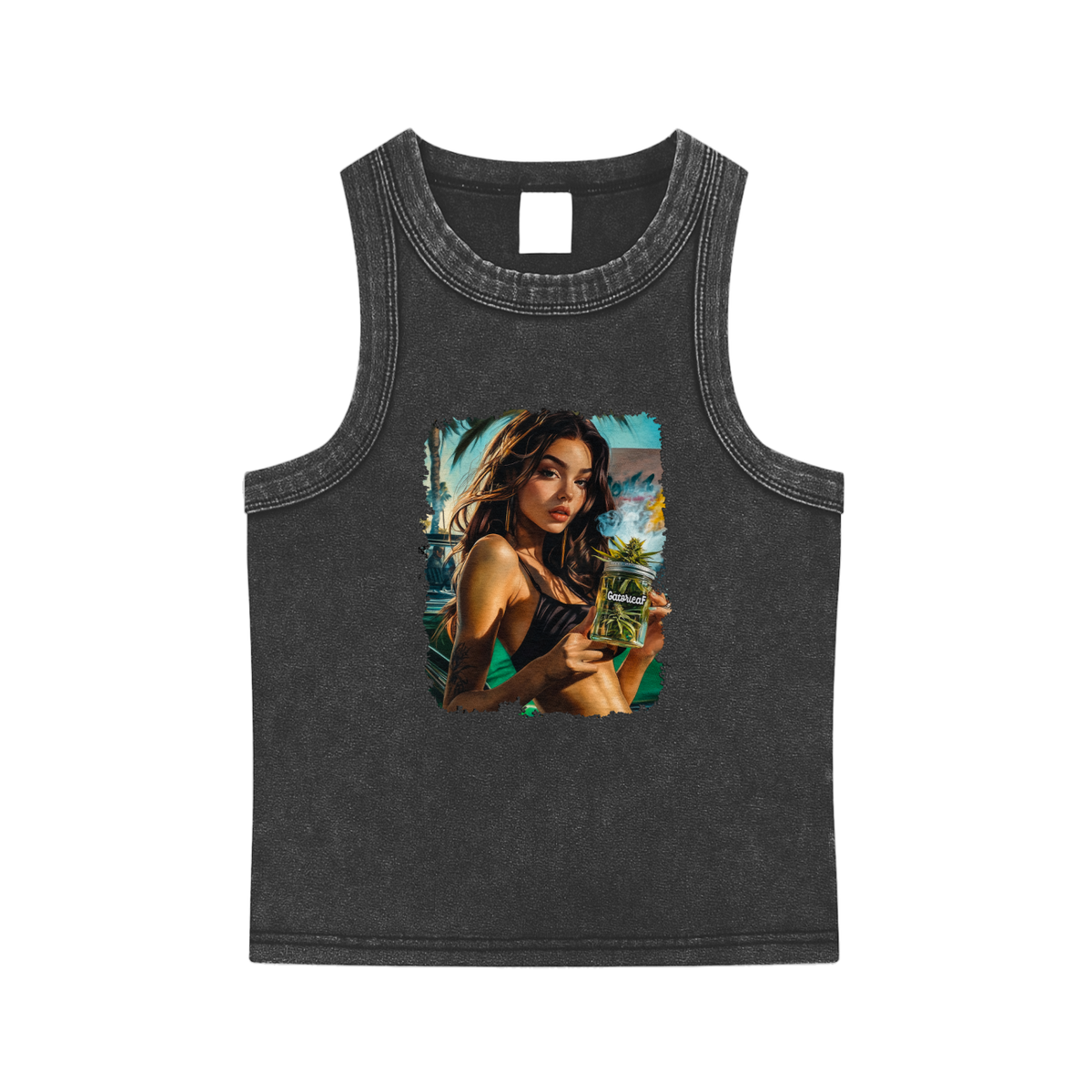 Buds In A Jar Snow Washed Tank Top Cotton Spandex Street Wear