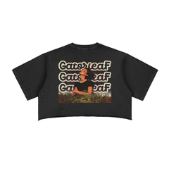 Kush Girl Crop Top Snow Washed Raw Edge Street Wear Cropped Tee